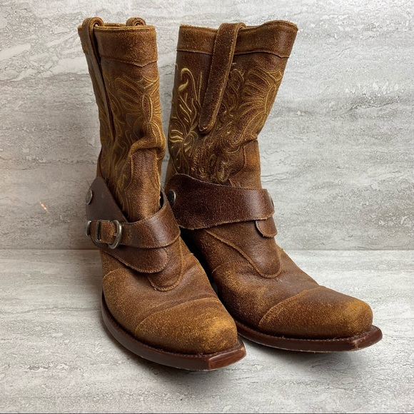 Old gringo brown crackle leather rustic vintage cowboy boots 6.5 - Picture 2 of 10